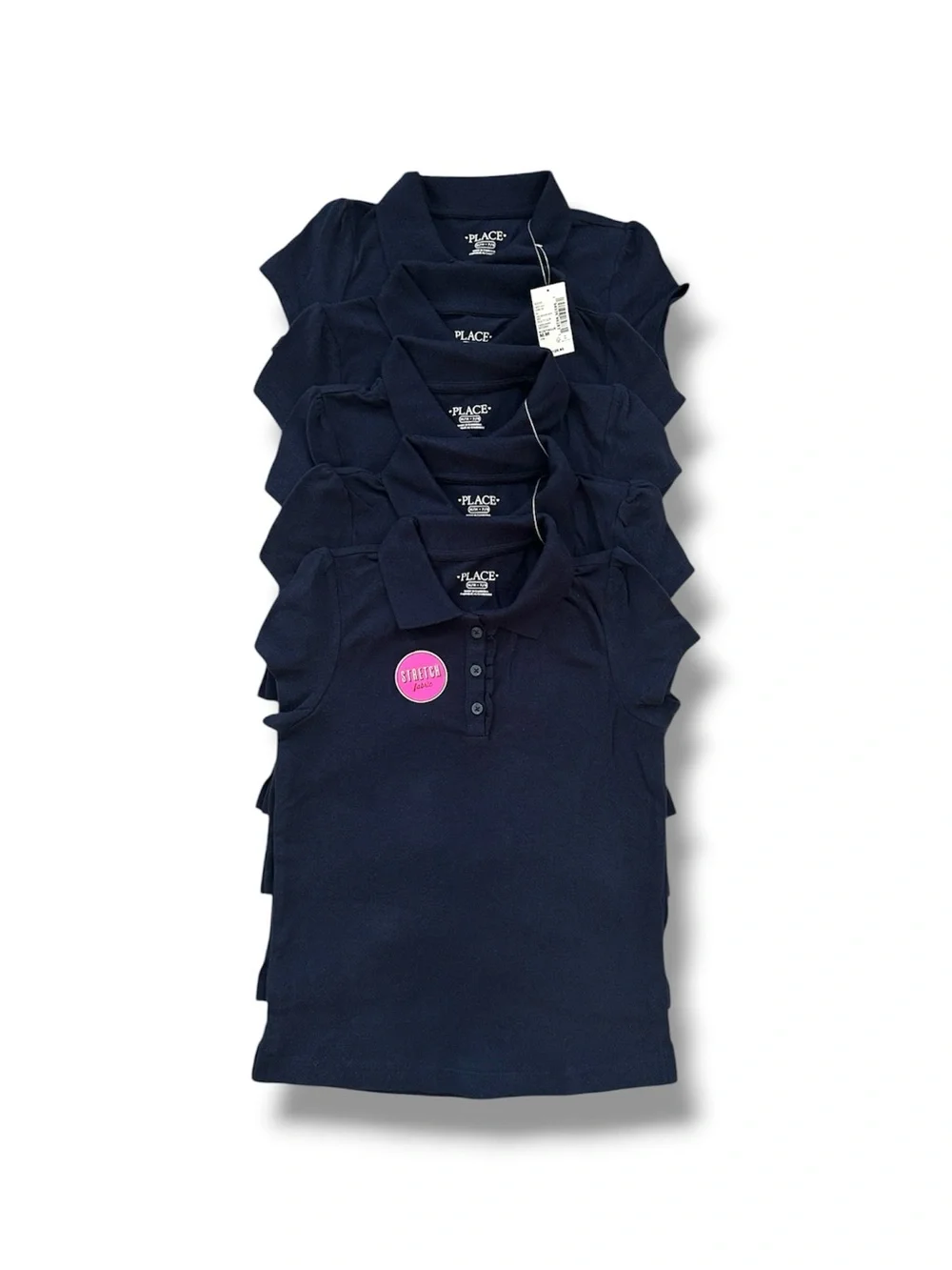 5 Pk NWT Girls Navy Uniform Ruffle Soft Stretch Pique Polo Shirt Size M 7/8